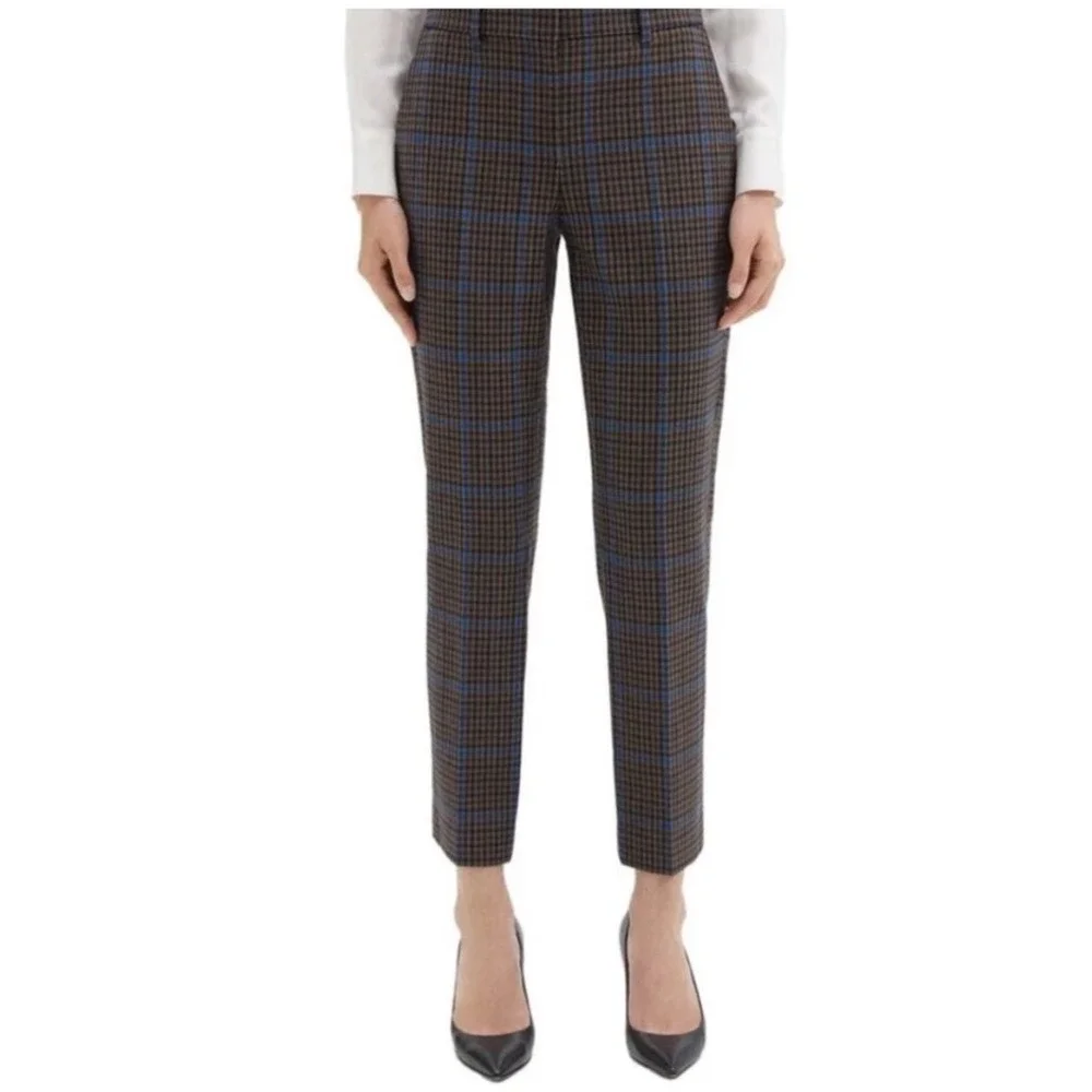 Theory Testra Plaid Wool Blend Dress Pants Size 4 - Picture 1 of 6